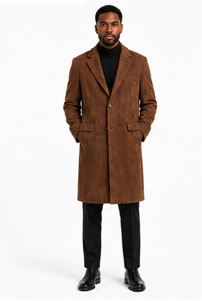Knee-Length Overcoat — Chestnut Suede — S.WOOD ready piece