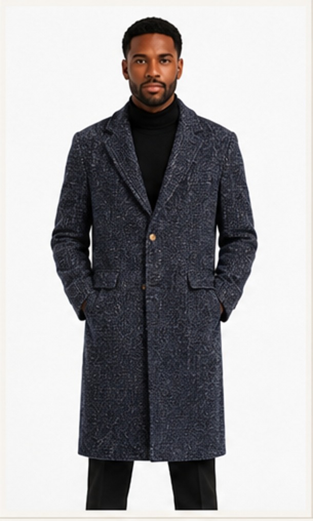 Knee-Length Overcoat — Navy Sweed — S.WOOD ready piece