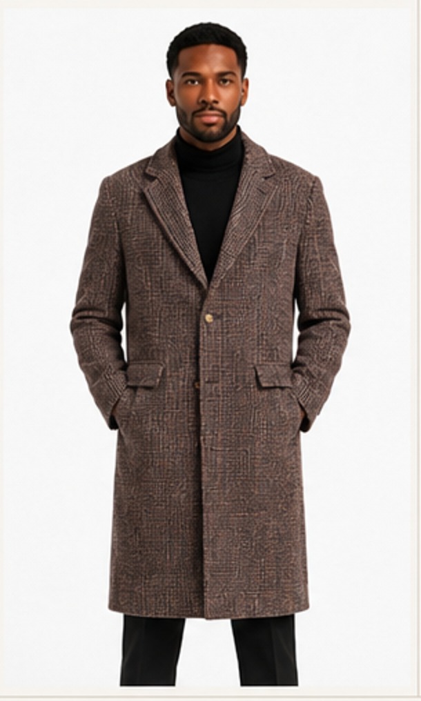 Knee-Length Overcoat — Brown Sweed — S.WOOD ready piece