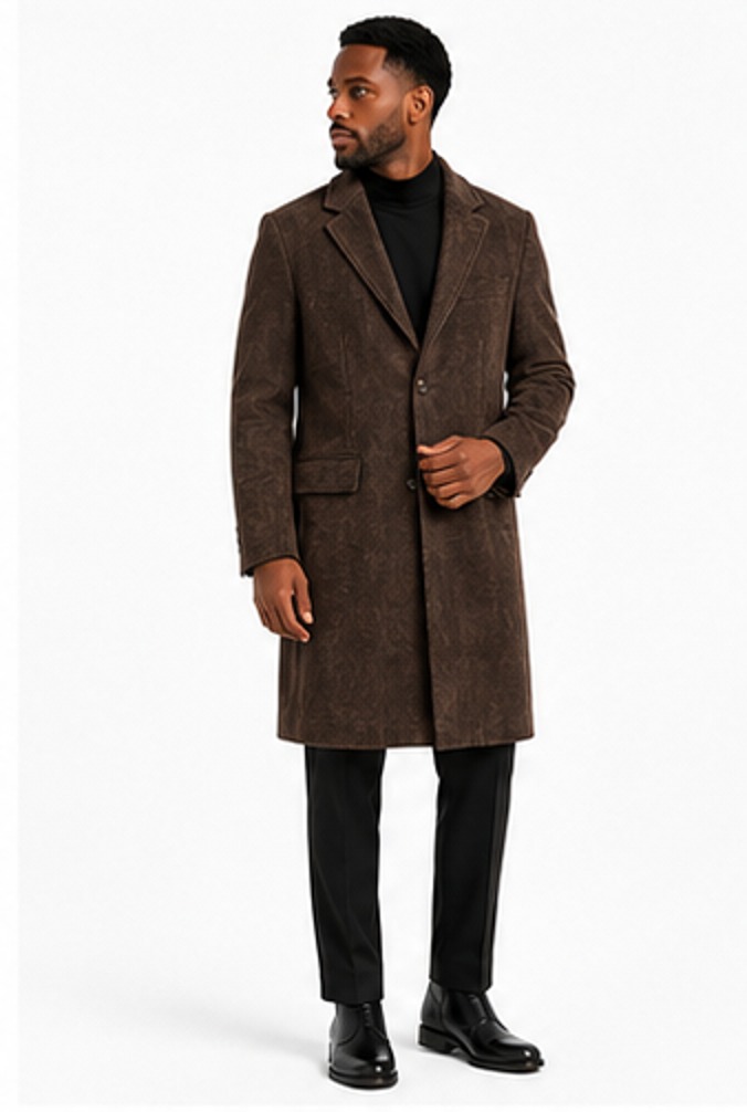 Knee-Length Overcoat — Dark Chocolate Suede — S.WOOD ready piece